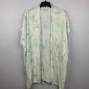 Cynthia Rowley Kimono Cardigan One Size Womens Linen Blend Green Floral